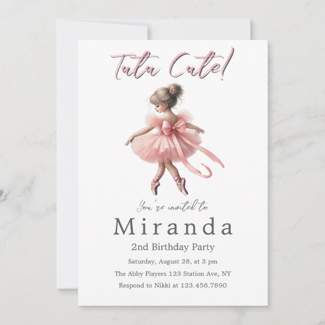 Tutu Cute | Enchanted Ballerina Birthday Party Invitation (Front)