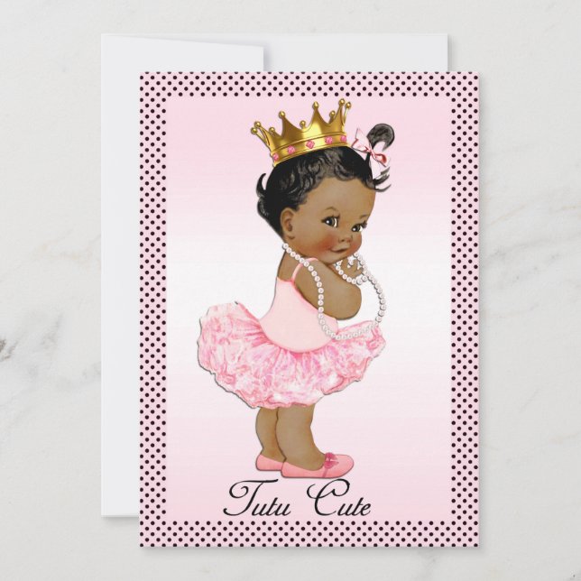 Tutu Cute Ethnic Princess Pearls Polka Dots Invitation (Front)