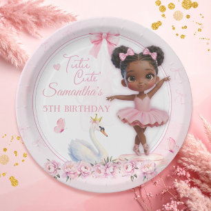 Tutu Cute Pink Ballerina Birthday - Afro Princess Paper Plate