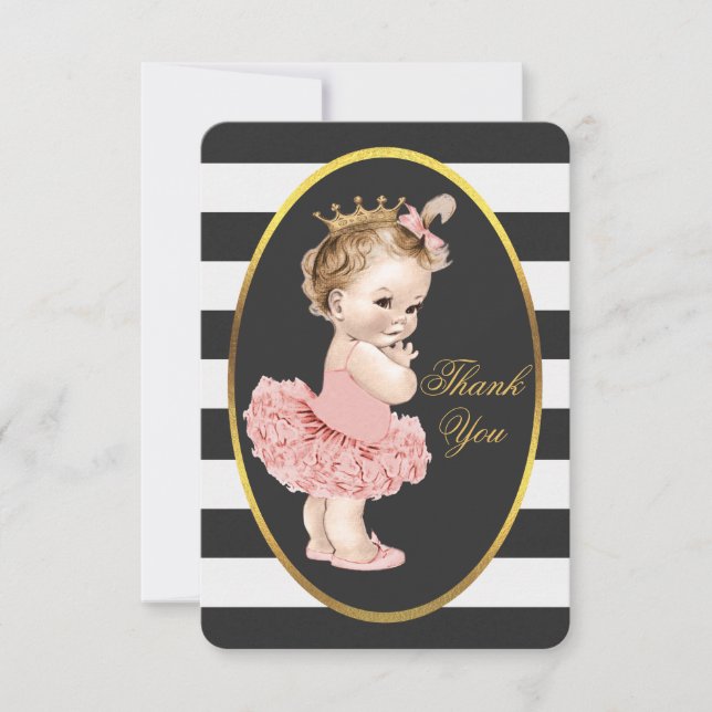 Tutu Cute Princess Ballerina Stripes Thank You Invitation (Front)