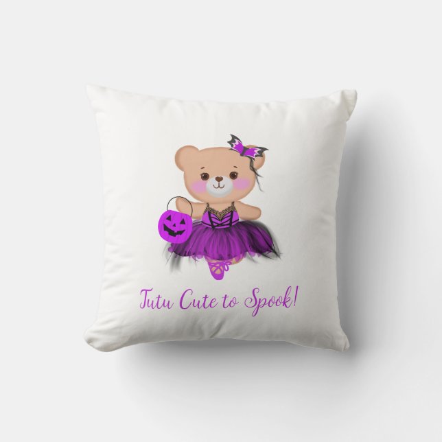 Tutu Cute to Spook! Teddy Bear Witch Ballerina  Throw Pillow (Front)