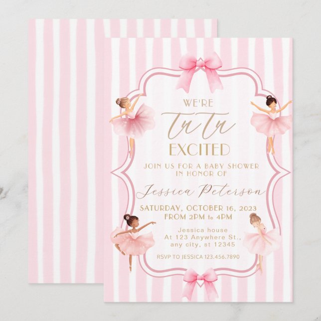 Tutu Excited Ballerina Ballet Baby Shower Invitation (Front/Back)