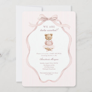 Tutu Excited Pink Coquette Teddy Bear Baby Shower Invitation