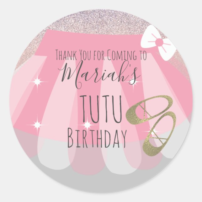 Tutu Girl's Birthday Party Pink Thank You Classic Round Sticker (Front)