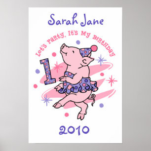Tutu Piggy 1st Birthday Custom Poster