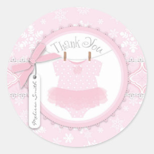 Tutu Polka Dot Jumper & Winter Snowflake Thank You Classic Round Sticker