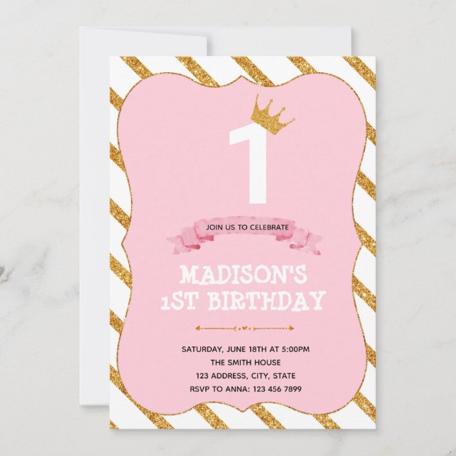 Tutu princesse 1er anniversaire invitation de fête (Devant)