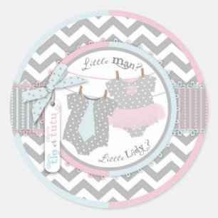 Tutu & Tie Chevron Print Gender Reveal Baby Shower Classic Round Sticker