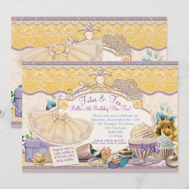 Tutus and Tea Party Girls Dress Up Invitation (Front/Back)