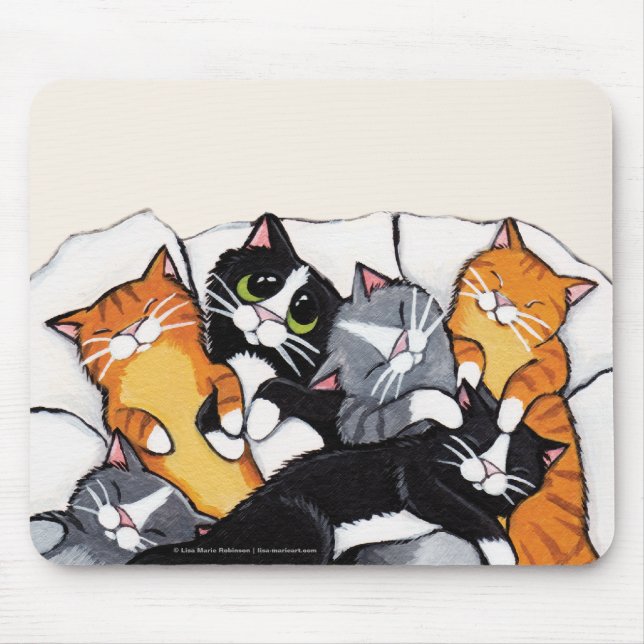 Tux and Tabby Cat Sleepover | Cat Art Mousepad (Front)