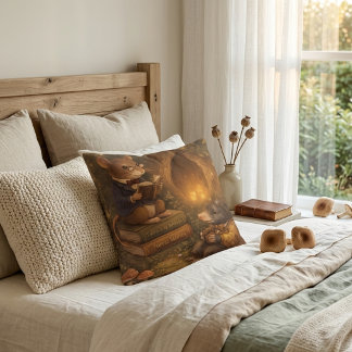 Tux & Twitch Cozy Storytime Woodland Throw Pillow