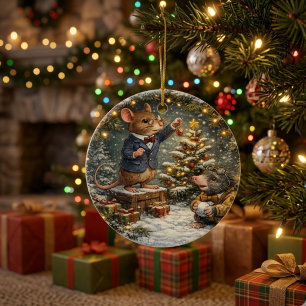 Tux & Twitch Winter Woodland Ceramic Ornament