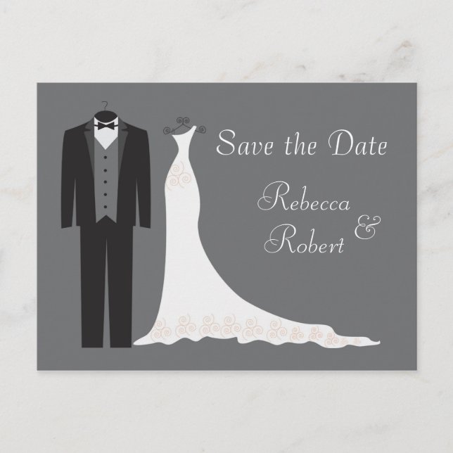 Tuxedo and Gown Wedding Save the Date Postcard (Front)
