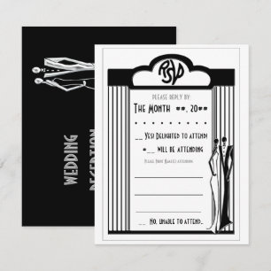 Tuxedo - Art Deco - Black on White RSVP Card