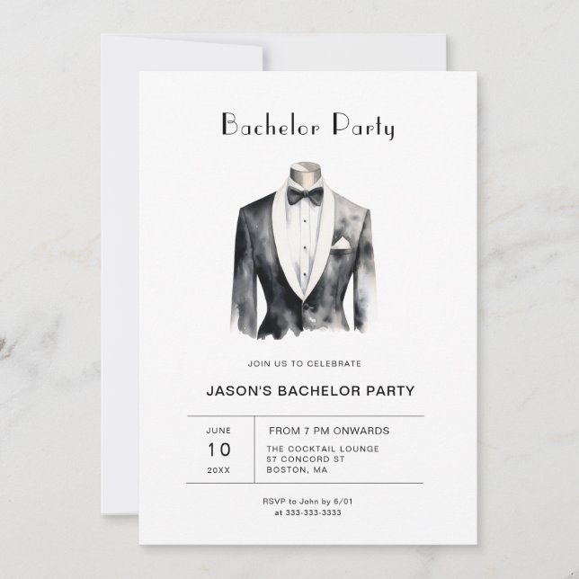 Tuxedo Bachelor Party Invitation (Front)
