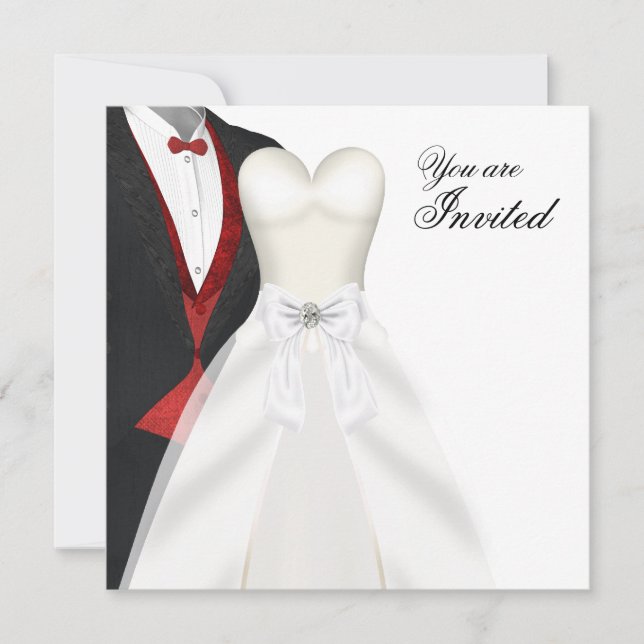 Tuxedo Ball Gown Black Cravate Party Invitations (Devant)