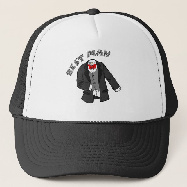 Tuxedo Best Man Trucker Hat (Front)