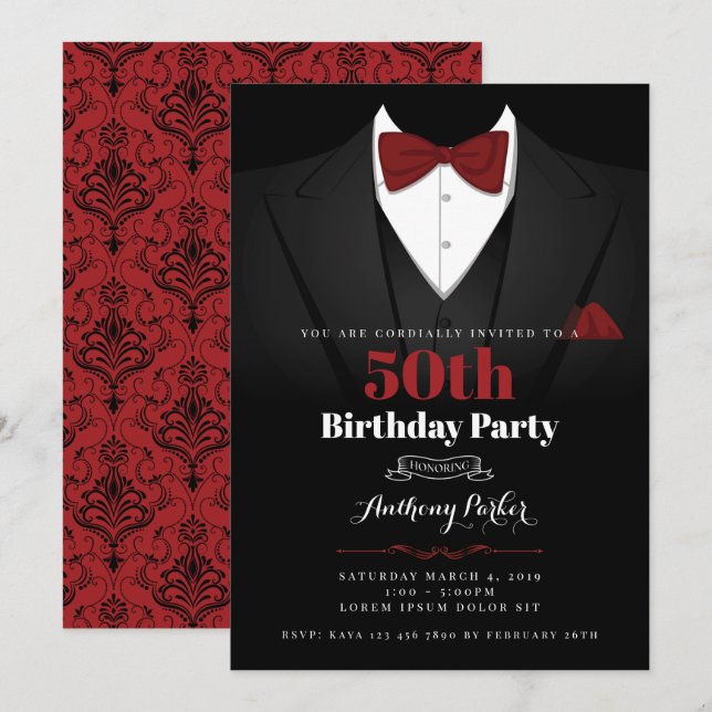 Tuxedo Birthday Invitation (Front/Back)