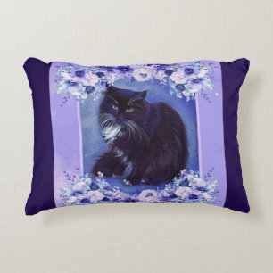 Tuxedo black and white cat art by Renee Lavoie  Accent Pillow