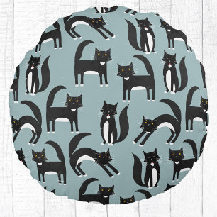 Tuxedo Black and White Cats Round Pillow
