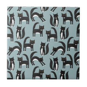 Tuxedo Black and White Cats Tile