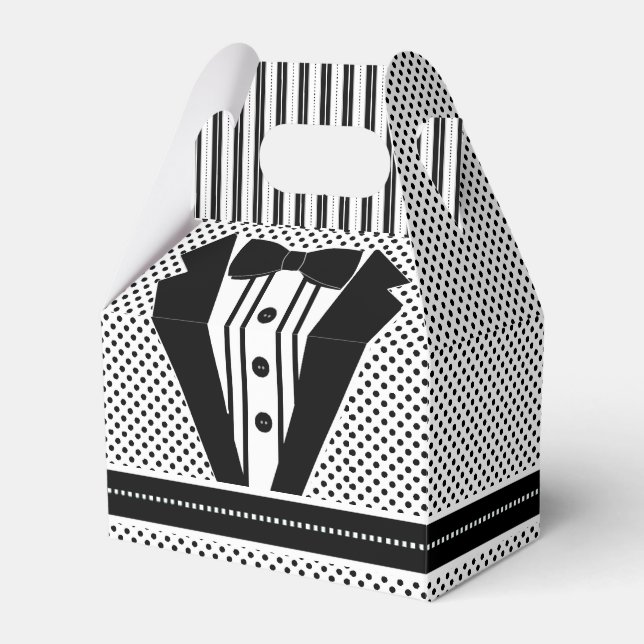 Tuxedo Black and White Dots Wedding Favor Box (Front Side)