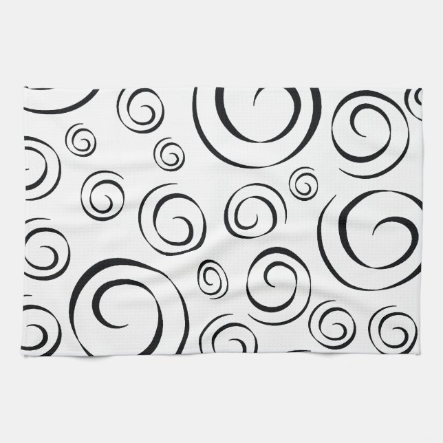 Tuxedo Black and White Swirl Pattern PT81 Kitchen Towel (Horizontal)