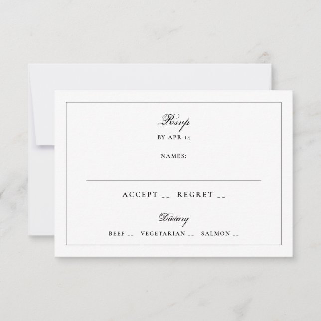 Tuxedo Black Framed Elegant Monogram Wedding RSVP Card (Front)