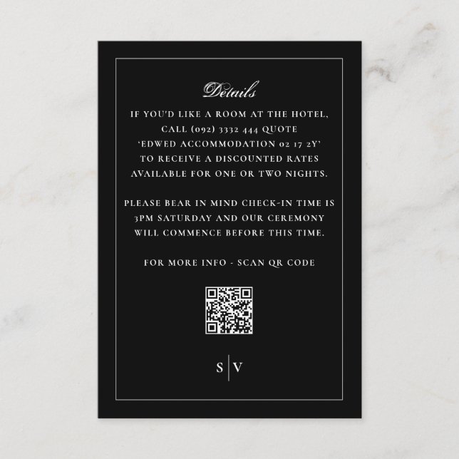Tuxedo Black Monogram QR CODE Elegant Wedding Enclosure Card (Front)