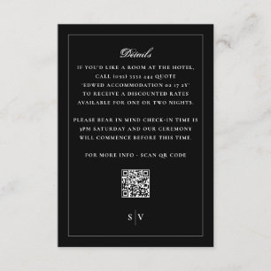 Tuxedo Black Monogram QR CODE Elegant Wedding Enclosure Card