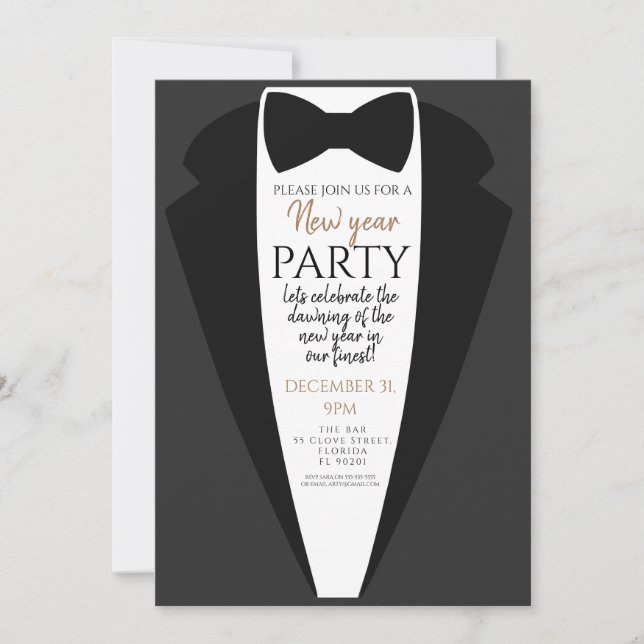 tuxedo, black tie new year party PTO PTA Invitation (Front)