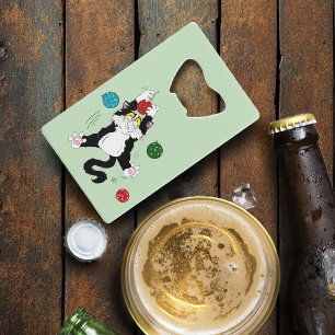Tuxedo Black White Christmas Cat Credit Card Bottle Opener