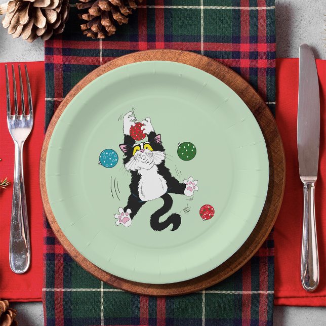 Tuxedo Black White Christmas Cats Paper Plate (Creator Uploaded)