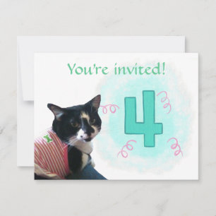 Tuxedo Cat Age Quatre Anniversaire Invitations