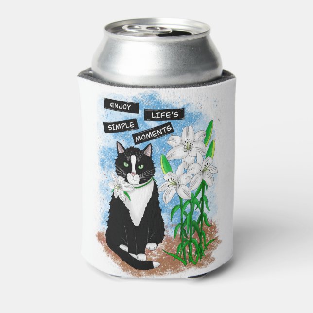 Tuxedo Cat and Lilies | Inspirational Quote Can Cooler (Can Back)