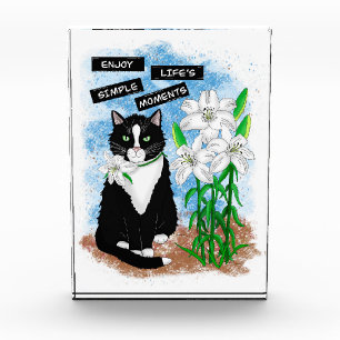 Tuxedo Cat and Lilies Inspirational Quote Photo Block