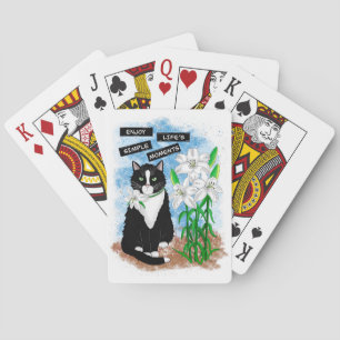 Tuxedo Cat and Lilies   Inspirational Quote Playing Cards