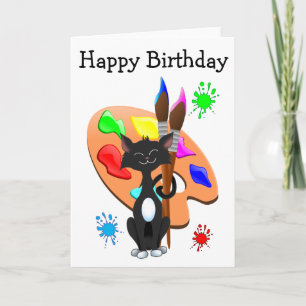 Tuxedo Cat And Paint Palette Birthday Card