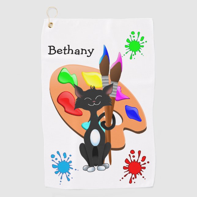 Tuxedo Cat And Paint Palette Golf Towel (Front)