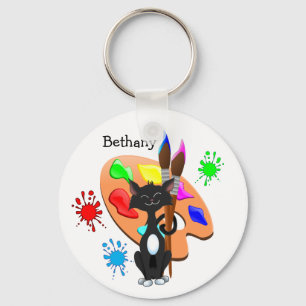 Tuxedo Cat And Paint Palette Keychain