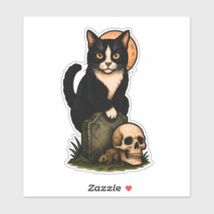 Tuxedo Cat and Skull – Cute Gothic Graveyard Desig