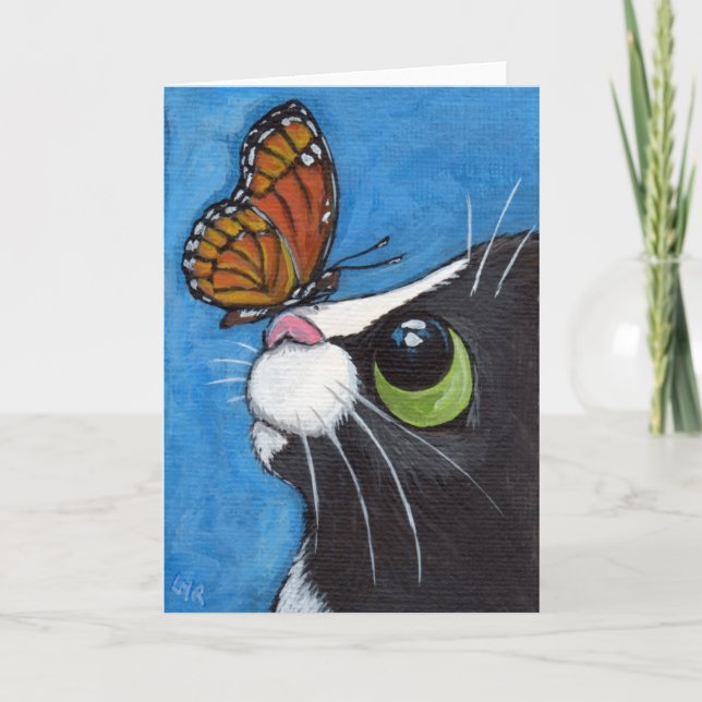 Tuxedo Cat and Viceroy Butterfly Card (Front)