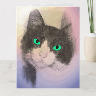 TUXEDO CAT ART BIRTHDAY GREETING CARD