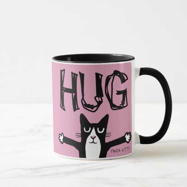 TUXEDO CAT ART COFFEE MUG, PANDA KITTY CARTOON MUG (Right)