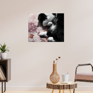Tuxedo Cat Art Cute Pink Nose Kitty Cats Art Poster