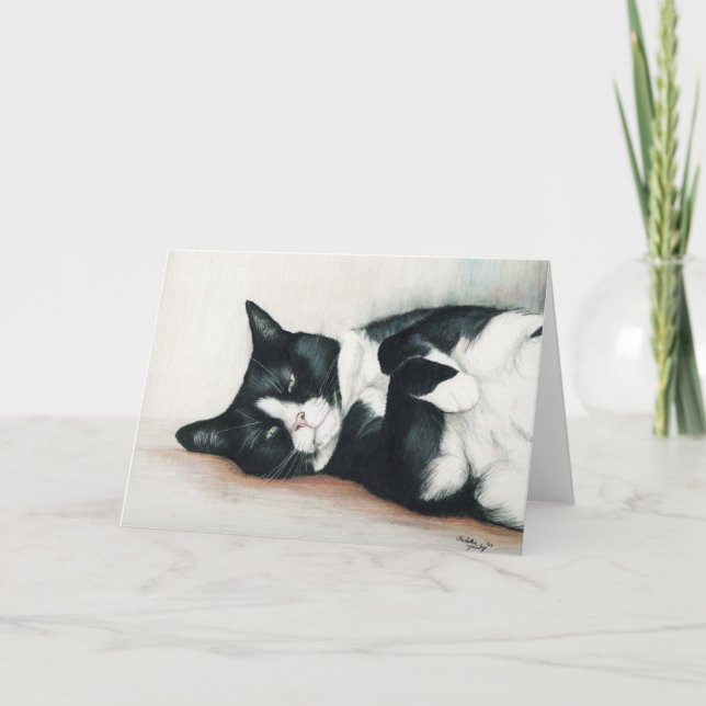 "Tuxedo Cat" Art Greeting Card (Front)