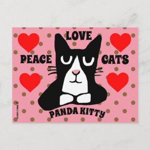 TUXEDO CAT ART POSTCARDS, PANDA KITTY CAT POSTCARD