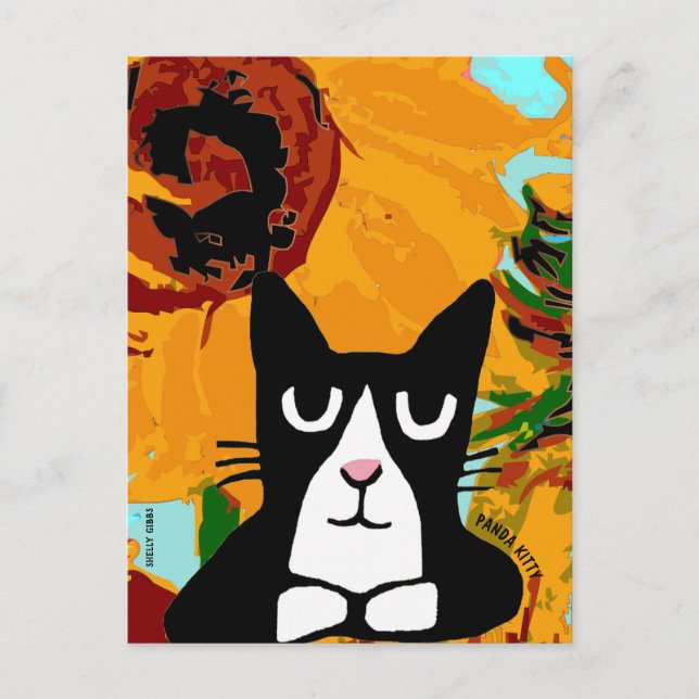 TUXEDO CAT ART & SUNFLOWER PANDA KITTY POSTCARDS (Front)