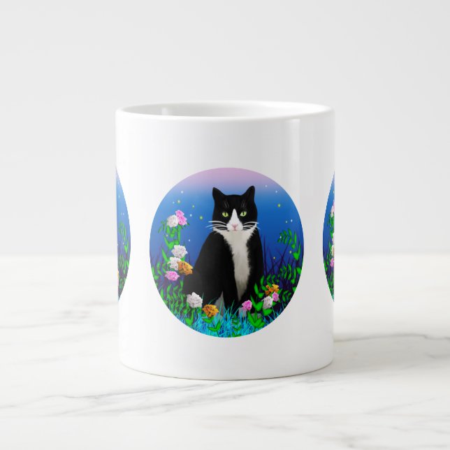 Tuxedo Cat avec Mug de fleurs (Devant)