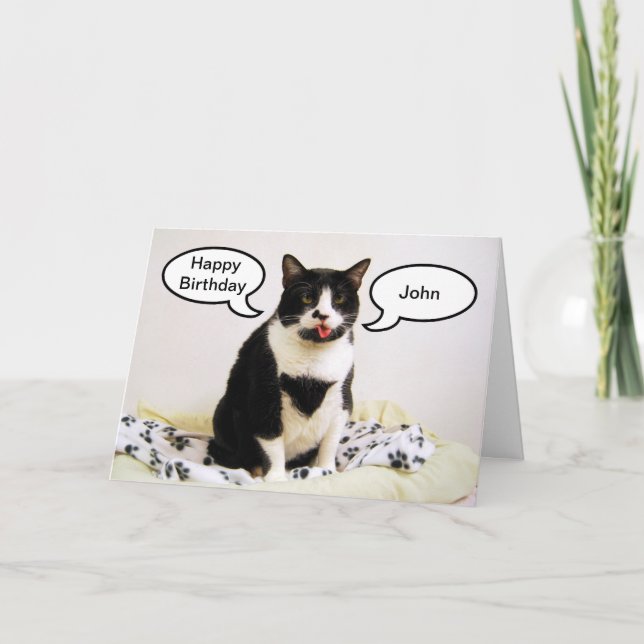 Tuxedo Cat Birthday John Humor Card (Front)